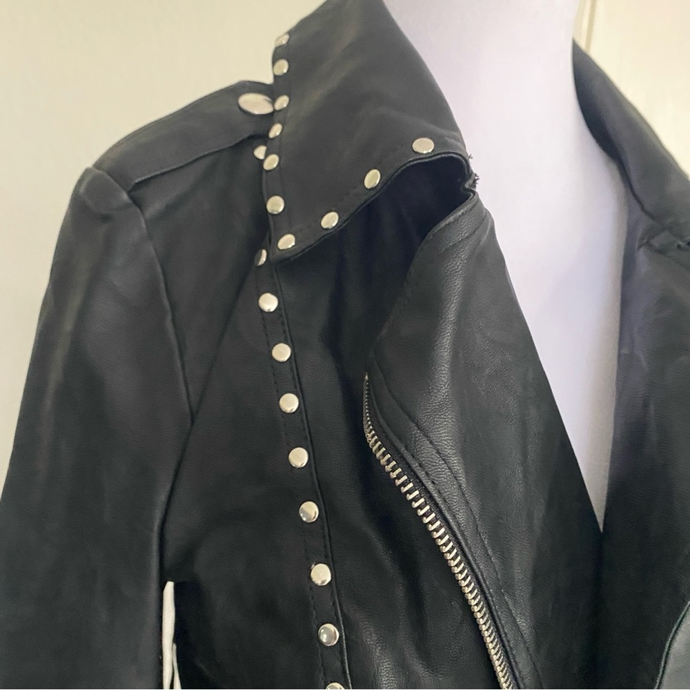 Glamorous Black Studded Leather Jacket with Fringe - Picture 2 of 9